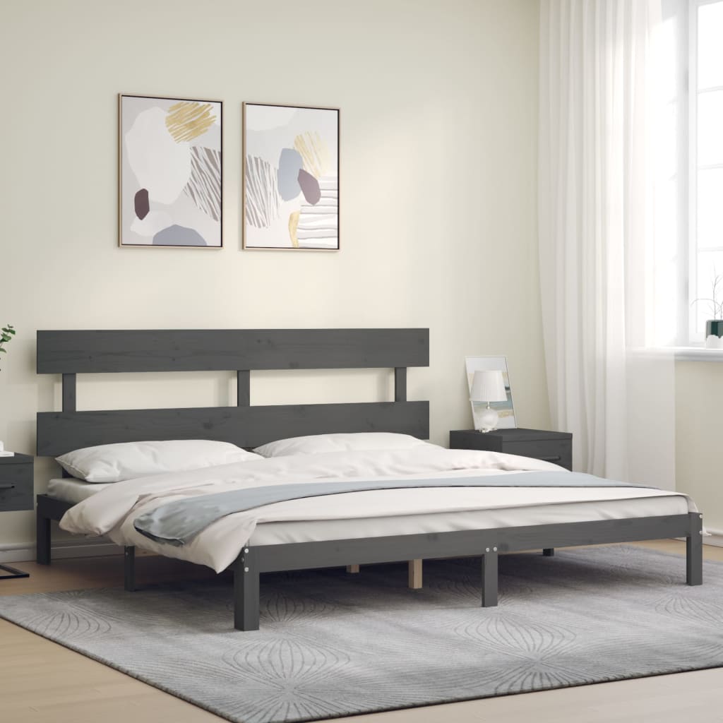 Rám Postele S Čelem Šedý 200 X 200 Cm Masivní Dřevo