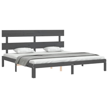 Rám Postele S Čelem Šedý 200 X 200 Cm Masivní Dřevo