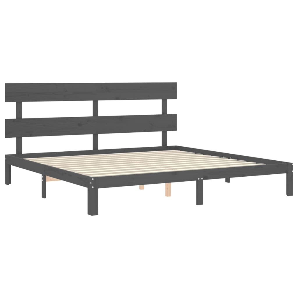 Rám Postele S Čelem Šedý 200 X 200 Cm Masivní Dřevo