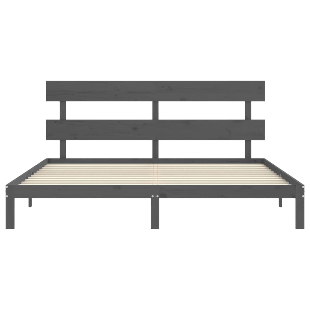 Rám Postele S Čelem Šedý 200 X 200 Cm Masivní Dřevo