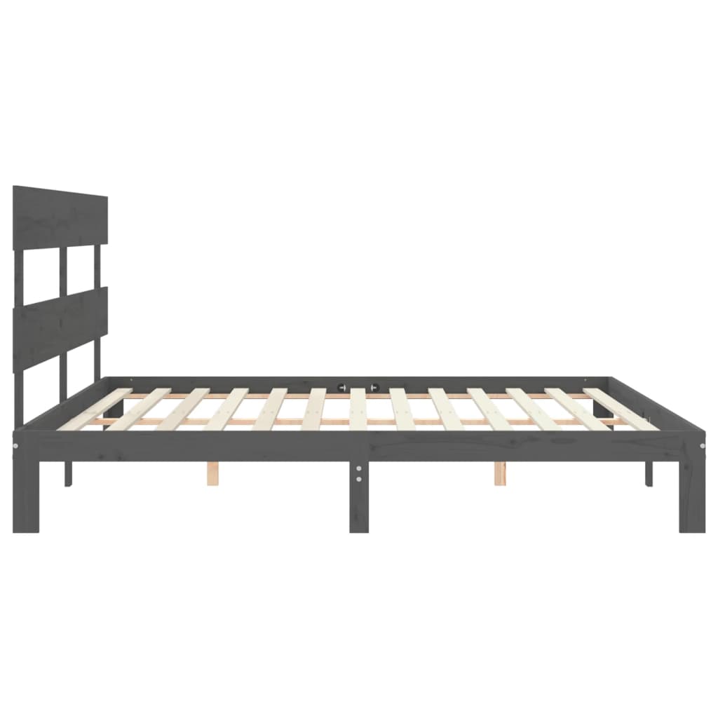 Rám Postele S Čelem Šedý 200 X 200 Cm Masivní Dřevo