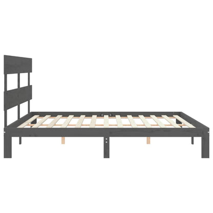 Rám Postele S Čelem Šedý 200 X 200 Cm Masivní Dřevo