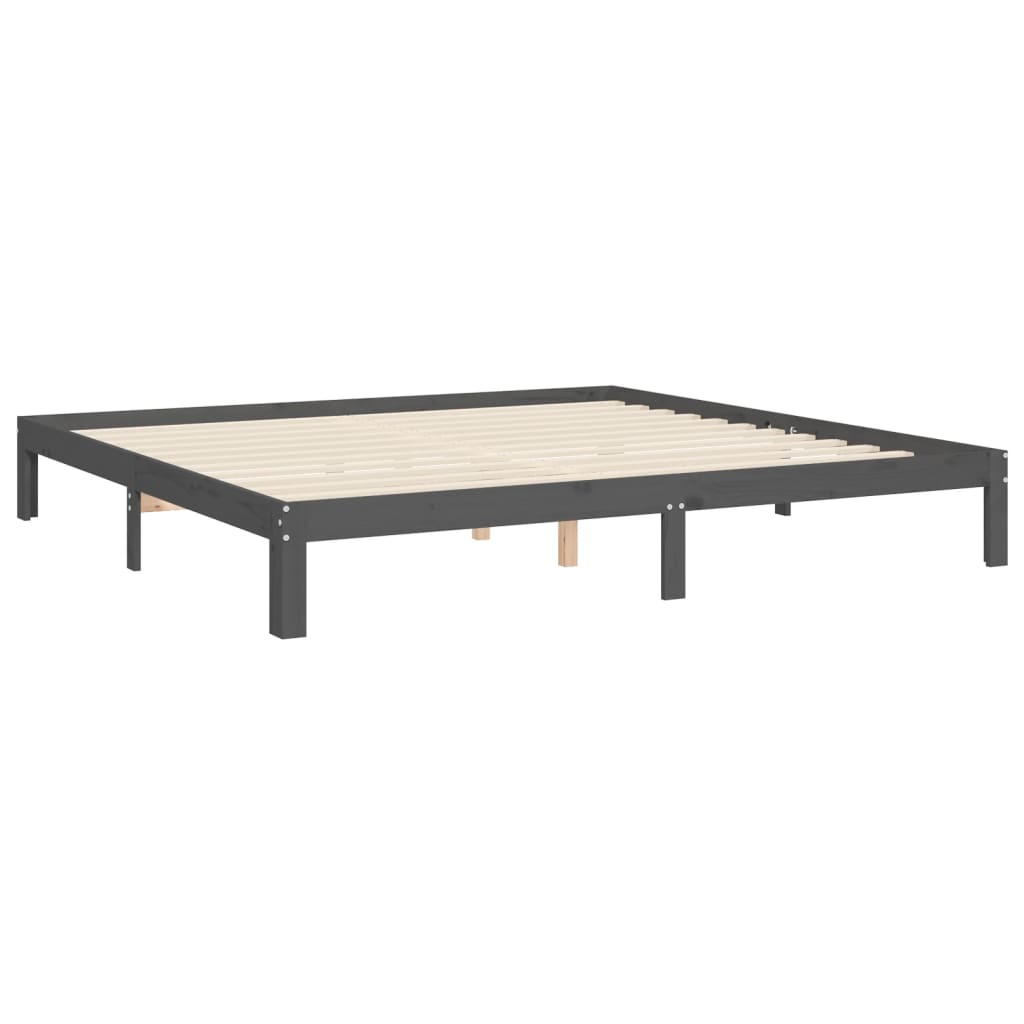 Rám Postele S Čelem Šedý 200 X 200 Cm Masivní Dřevo