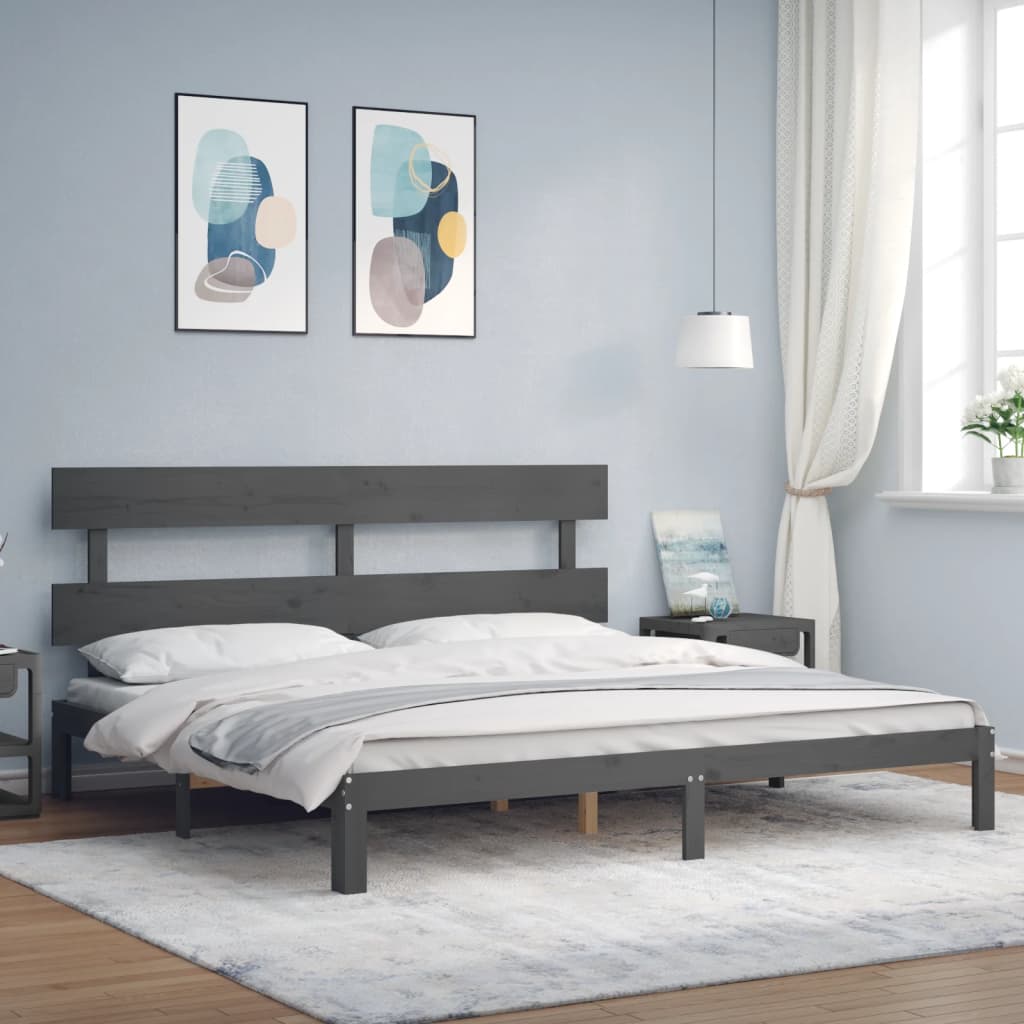 Rám Postele S Čelem Šedý 200 X 200 Cm Masivní Dřevo