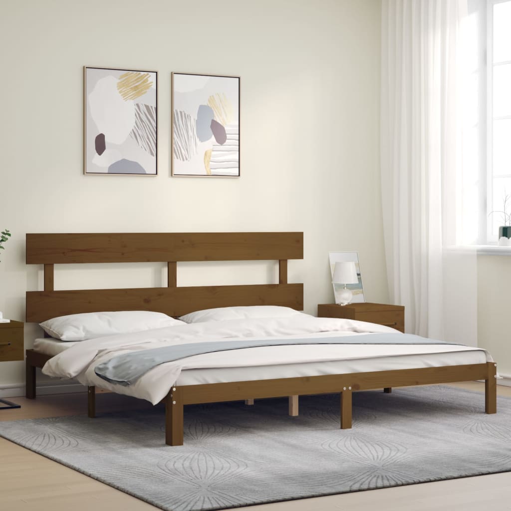 Rám Postele S Čelem Medově Hnědý 200 X 200 Cm Masivní Dřevo