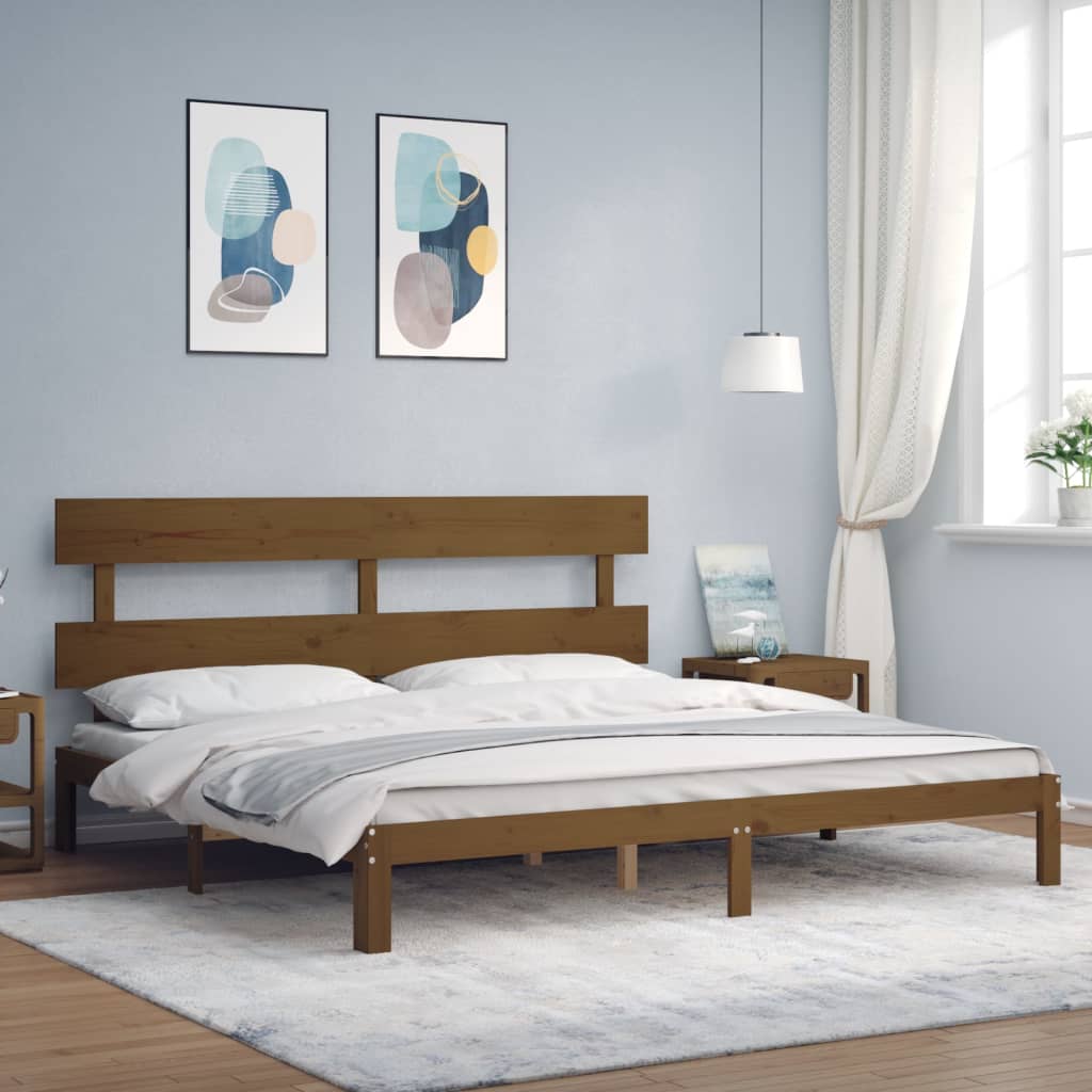 Rám Postele S Čelem Medově Hnědý 200 X 200 Cm Masivní Dřevo