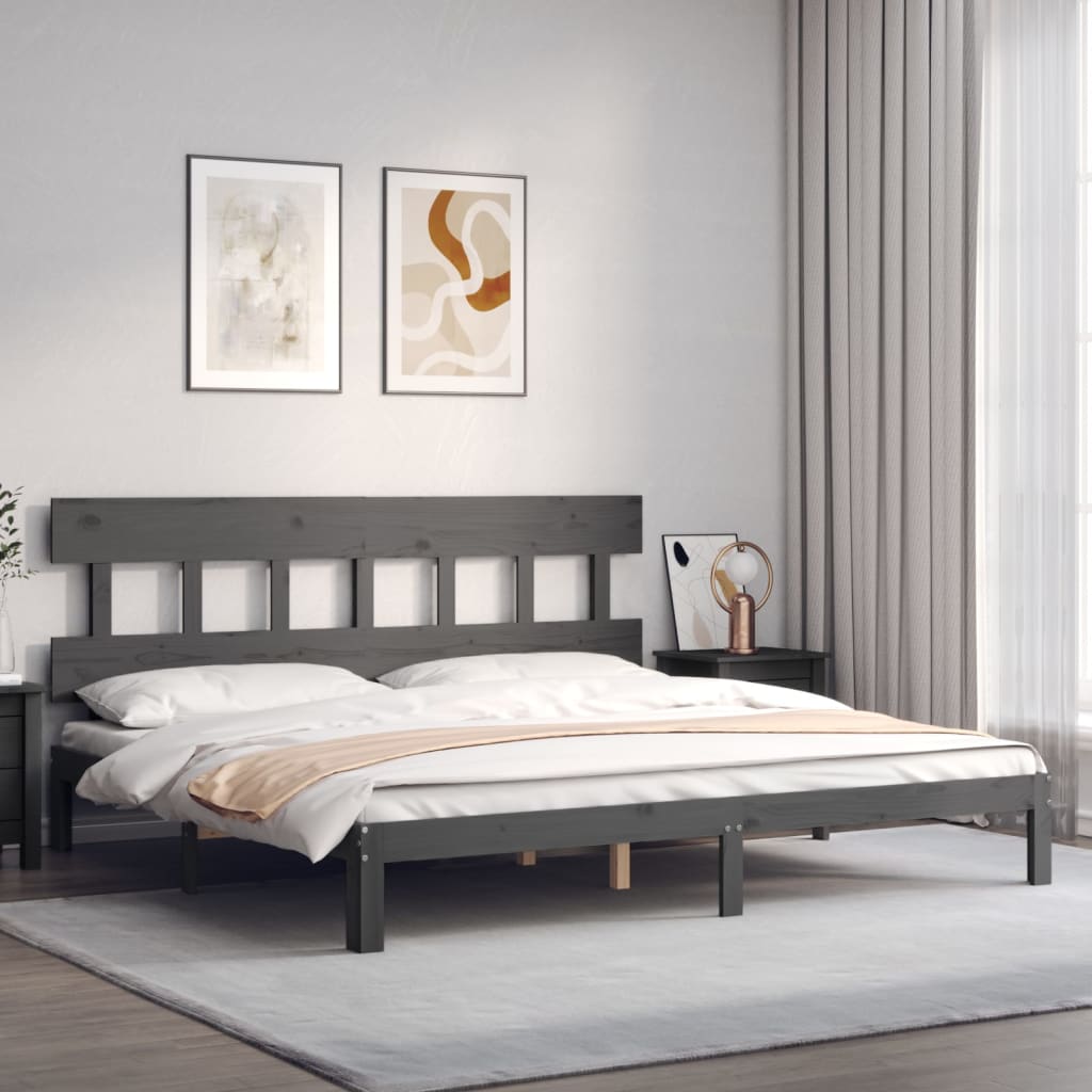 Rám Postele S Čelem Šedý 200 X 200 Cm Masivní Dřevo