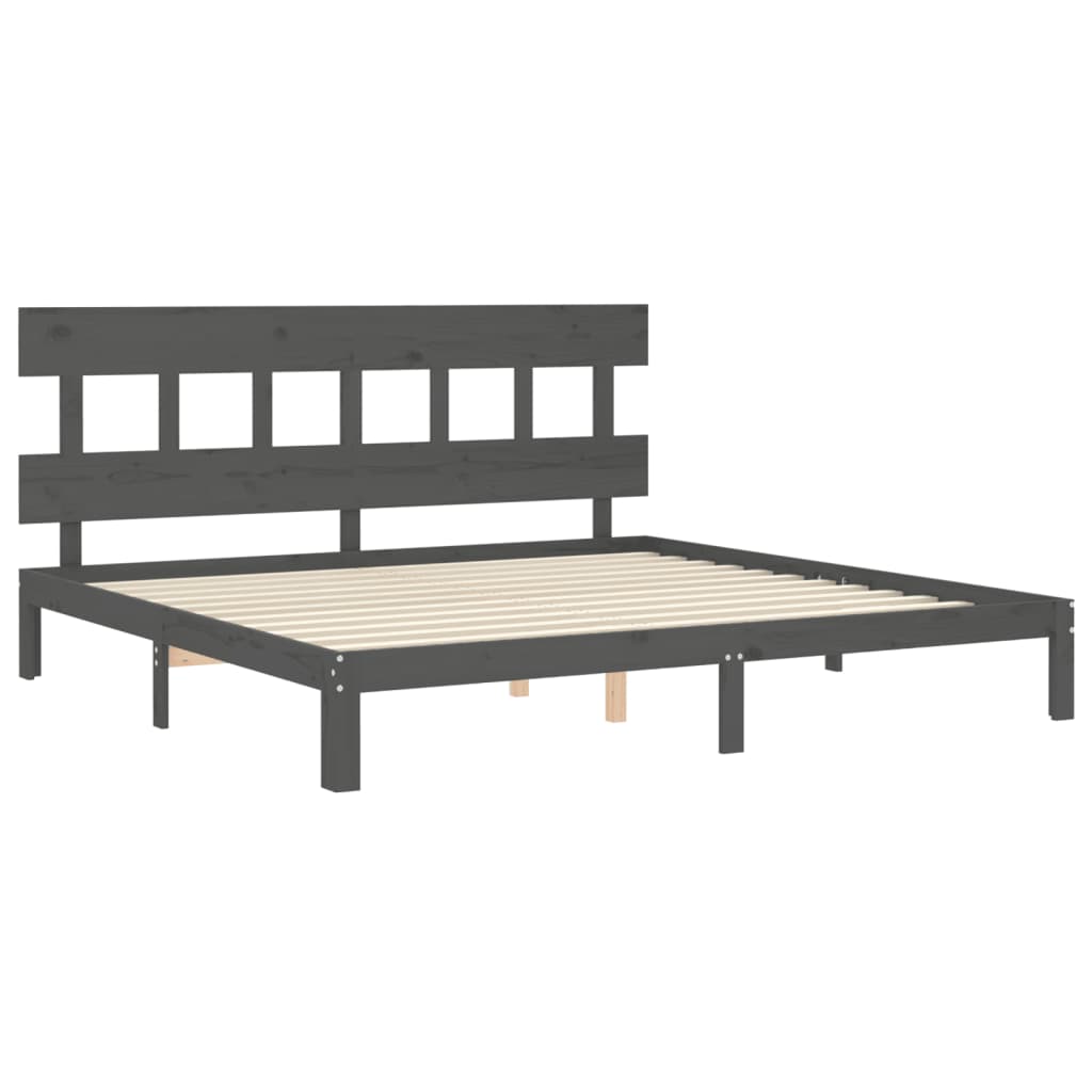 Rám Postele S Čelem Šedý 200 X 200 Cm Masivní Dřevo