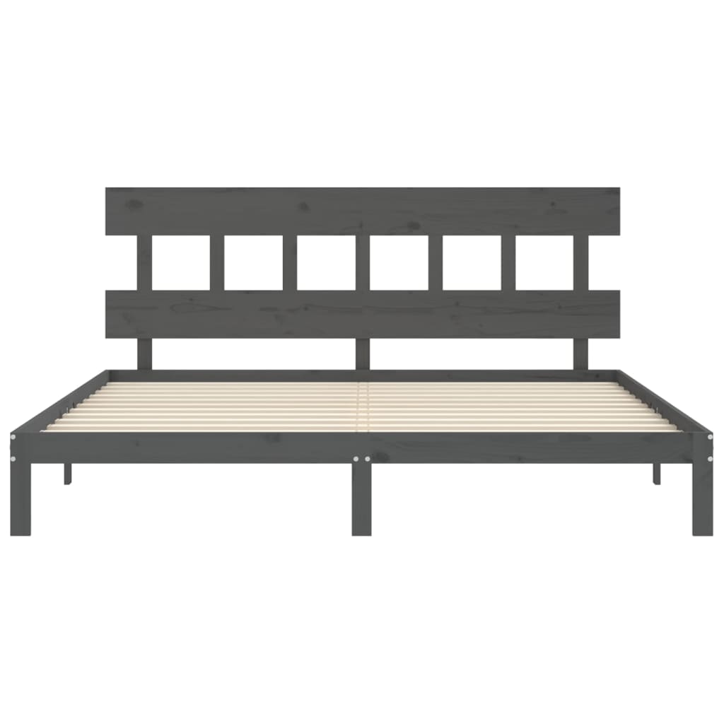 Rám Postele S Čelem Šedý 200 X 200 Cm Masivní Dřevo