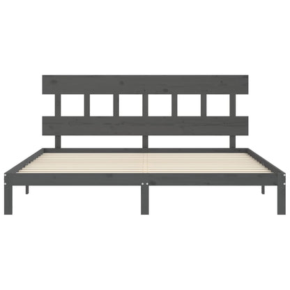 Rám Postele S Čelem Šedý 200 X 200 Cm Masivní Dřevo