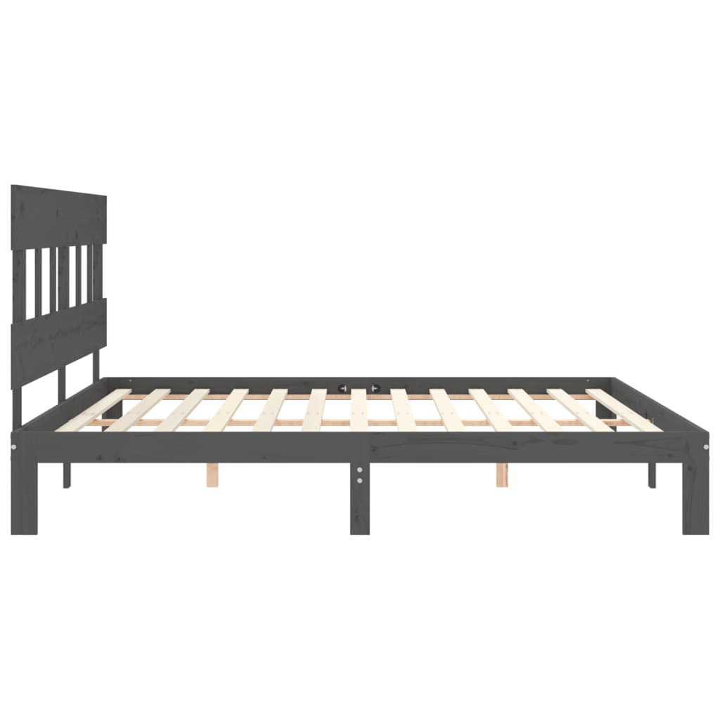 Rám Postele S Čelem Šedý 200 X 200 Cm Masivní Dřevo