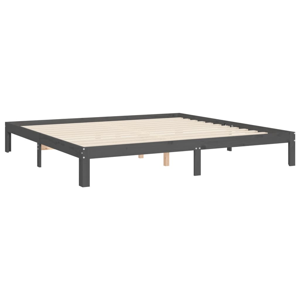 Rám Postele S Čelem Šedý 200 X 200 Cm Masivní Dřevo