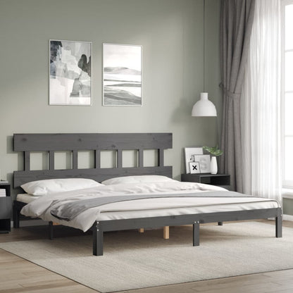 Rám Postele S Čelem Šedý 200 X 200 Cm Masivní Dřevo
