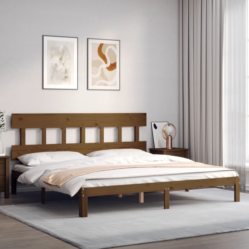 Rám Postele S Čelem Medově Hnědý 200 X 200 Cm Masivní Dřevo