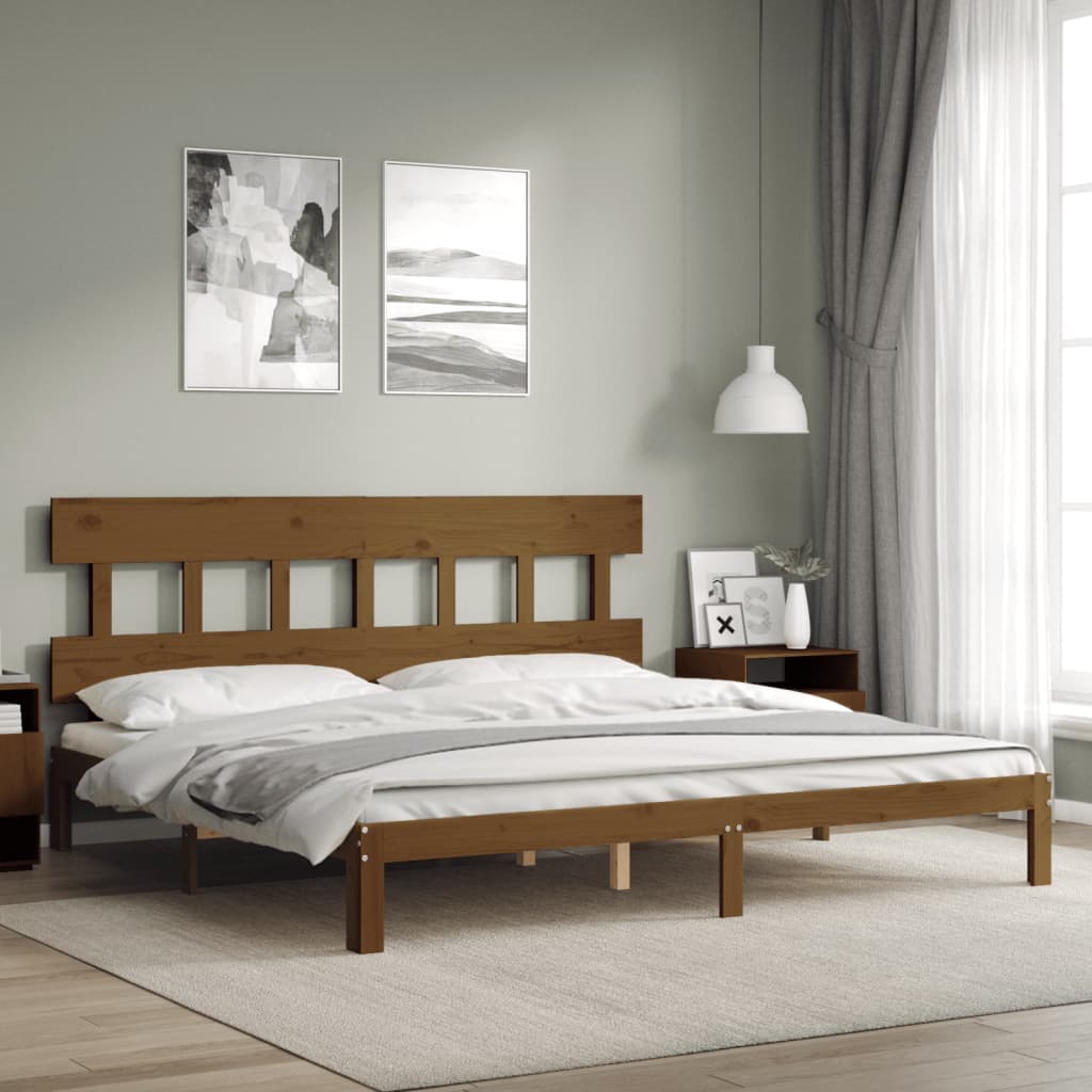 Rám Postele S Čelem Medově Hnědý 200 X 200 Cm Masivní Dřevo