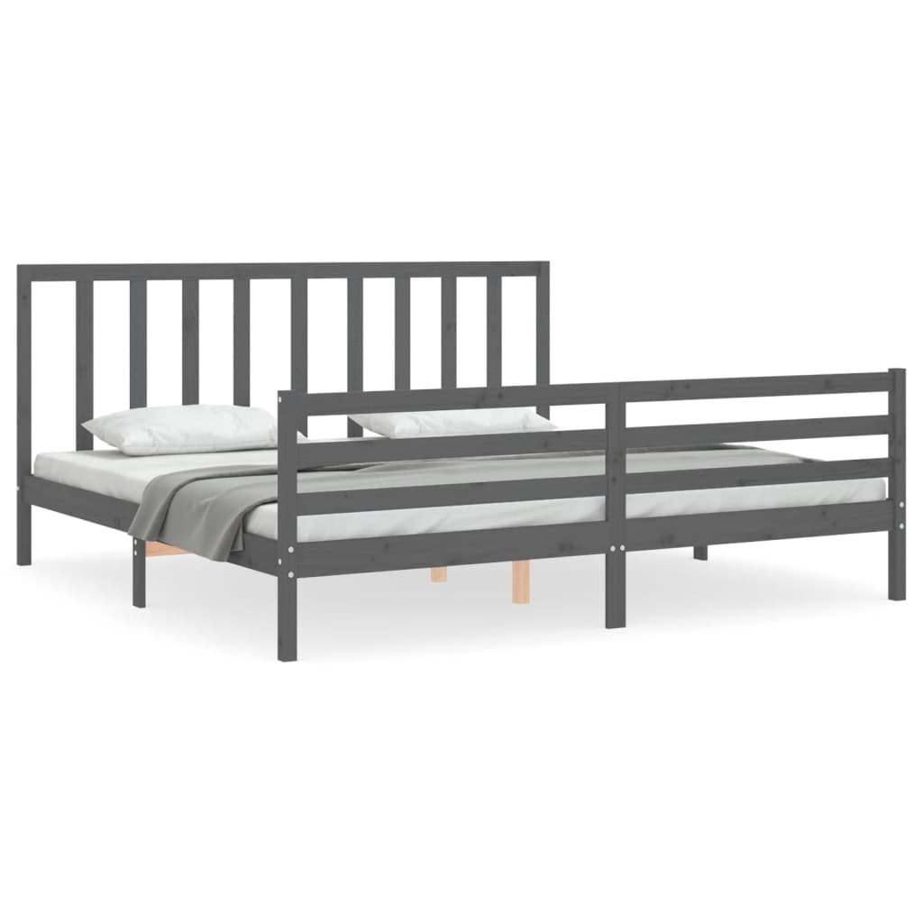 Rám Postele S Čelem Šedý 200 X 200 Cm Masivní Dřevo