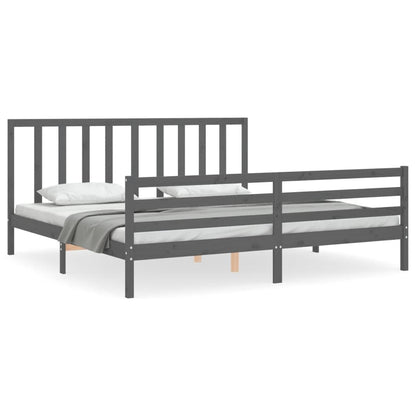 Rám Postele S Čelem Šedý 200 X 200 Cm Masivní Dřevo