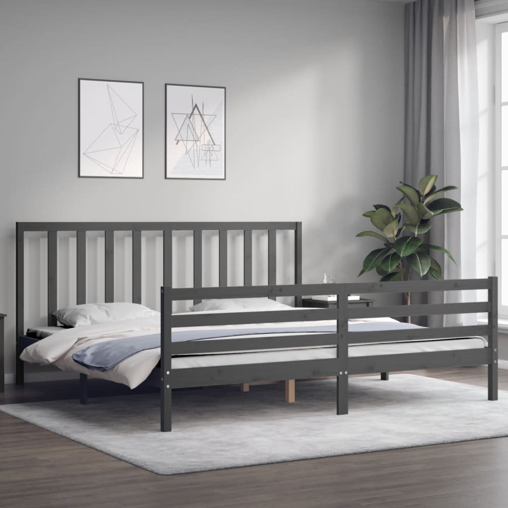 Rám Postele S Čelem Šedý 200 X 200 Cm Masivní Dřevo