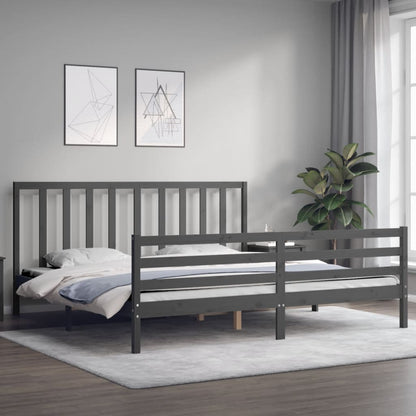 Rám Postele S Čelem Šedý 200 X 200 Cm Masivní Dřevo