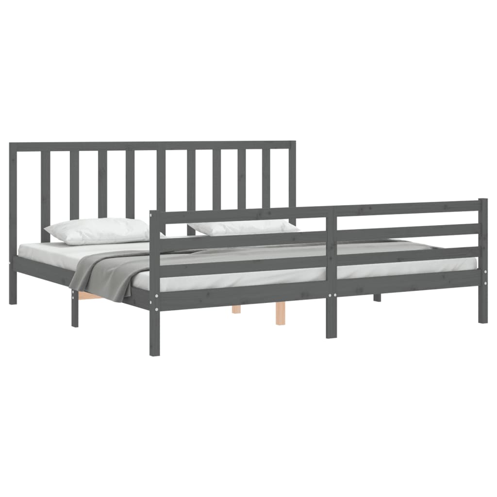 Rám Postele S Čelem Šedý 200 X 200 Cm Masivní Dřevo