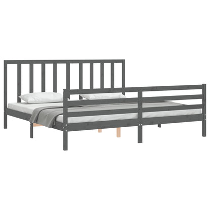 Rám Postele S Čelem Šedý 200 X 200 Cm Masivní Dřevo