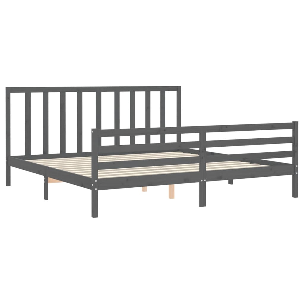 Rám Postele S Čelem Šedý 200 X 200 Cm Masivní Dřevo