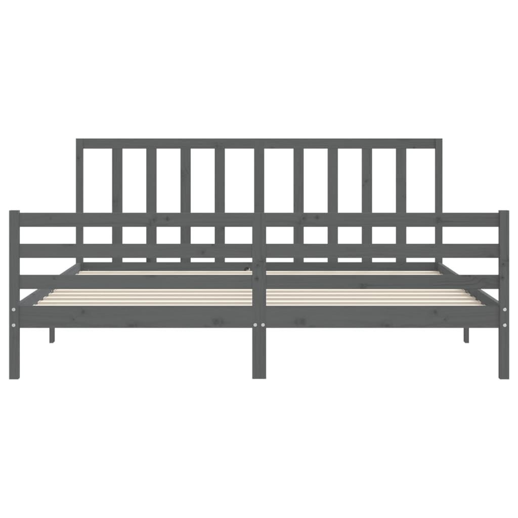 Rám Postele S Čelem Šedý 200 X 200 Cm Masivní Dřevo