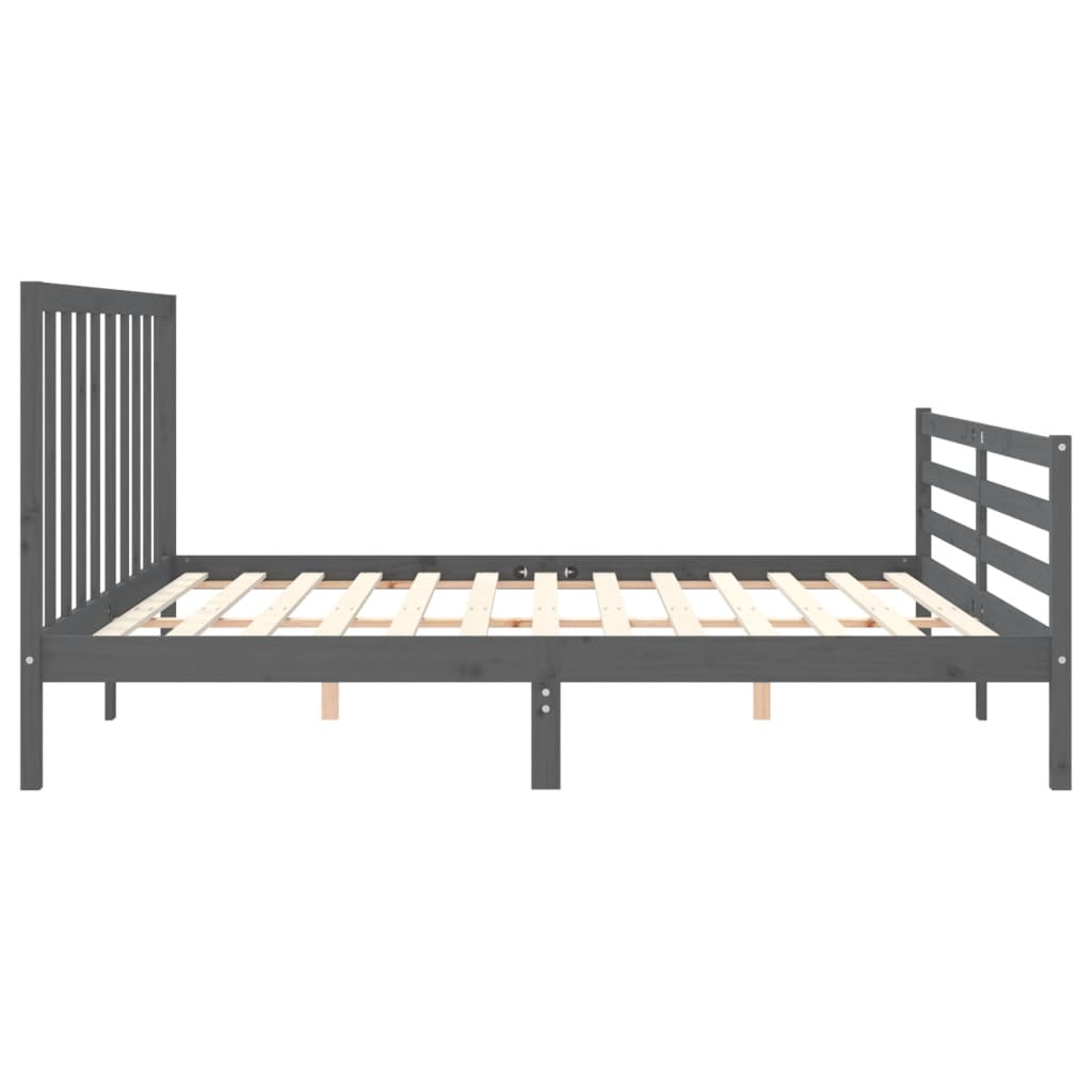 Rám Postele S Čelem Šedý 200 X 200 Cm Masivní Dřevo