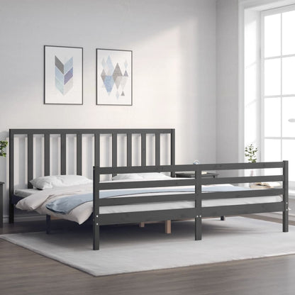 Rám Postele S Čelem Šedý 200 X 200 Cm Masivní Dřevo