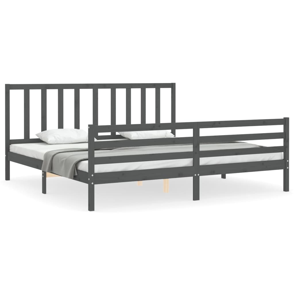 Rám Postele S Čelem Šedý 200 X 200 Cm Masivní Dřevo