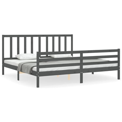 Rám Postele S Čelem Šedý 200 X 200 Cm Masivní Dřevo