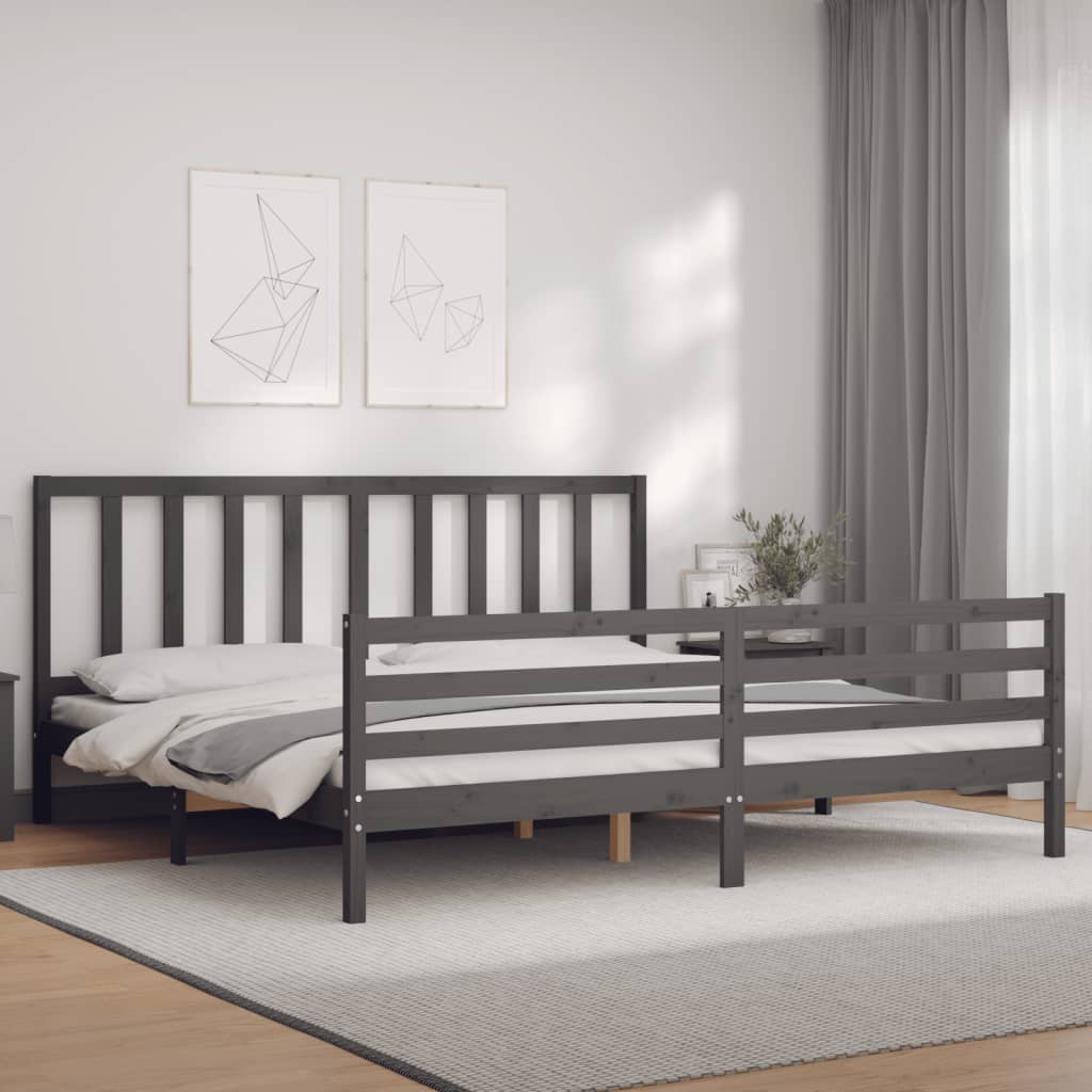 Rám Postele S Čelem Šedý 200 X 200 Cm Masivní Dřevo