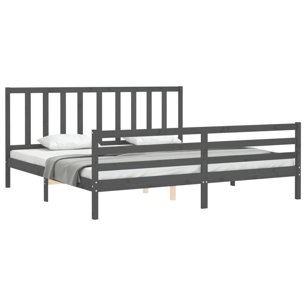 Rám Postele S Čelem Šedý 200 X 200 Cm Masivní Dřevo