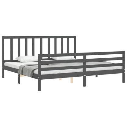 Rám Postele S Čelem Šedý 200 X 200 Cm Masivní Dřevo