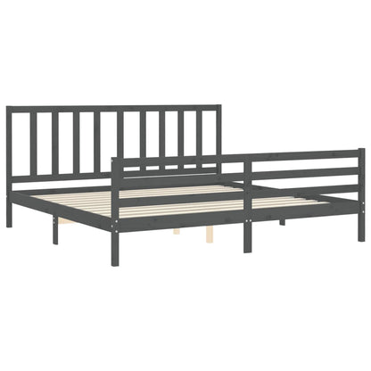 Rám Postele S Čelem Šedý 200 X 200 Cm Masivní Dřevo