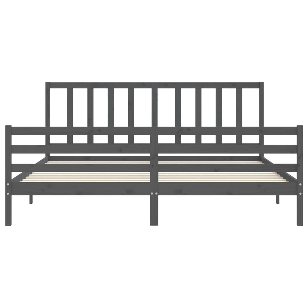 Rám Postele S Čelem Šedý 200 X 200 Cm Masivní Dřevo
