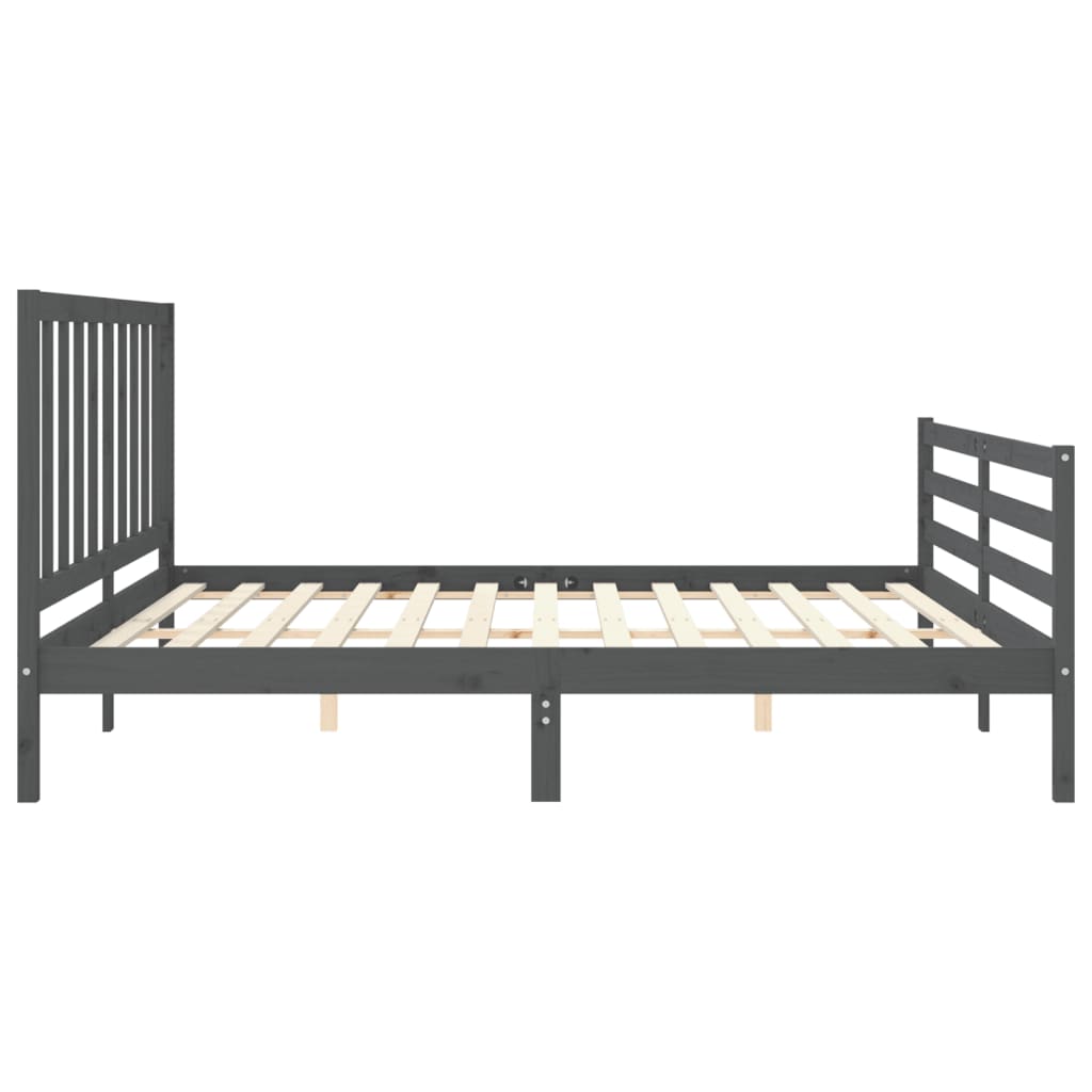 Rám Postele S Čelem Šedý 200 X 200 Cm Masivní Dřevo