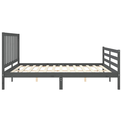Rám Postele S Čelem Šedý 200 X 200 Cm Masivní Dřevo
