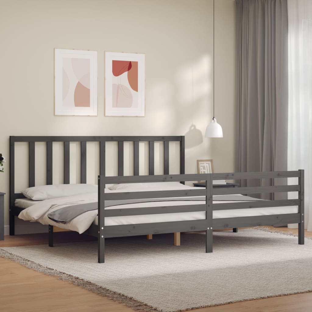 Rám Postele S Čelem Šedý 200 X 200 Cm Masivní Dřevo