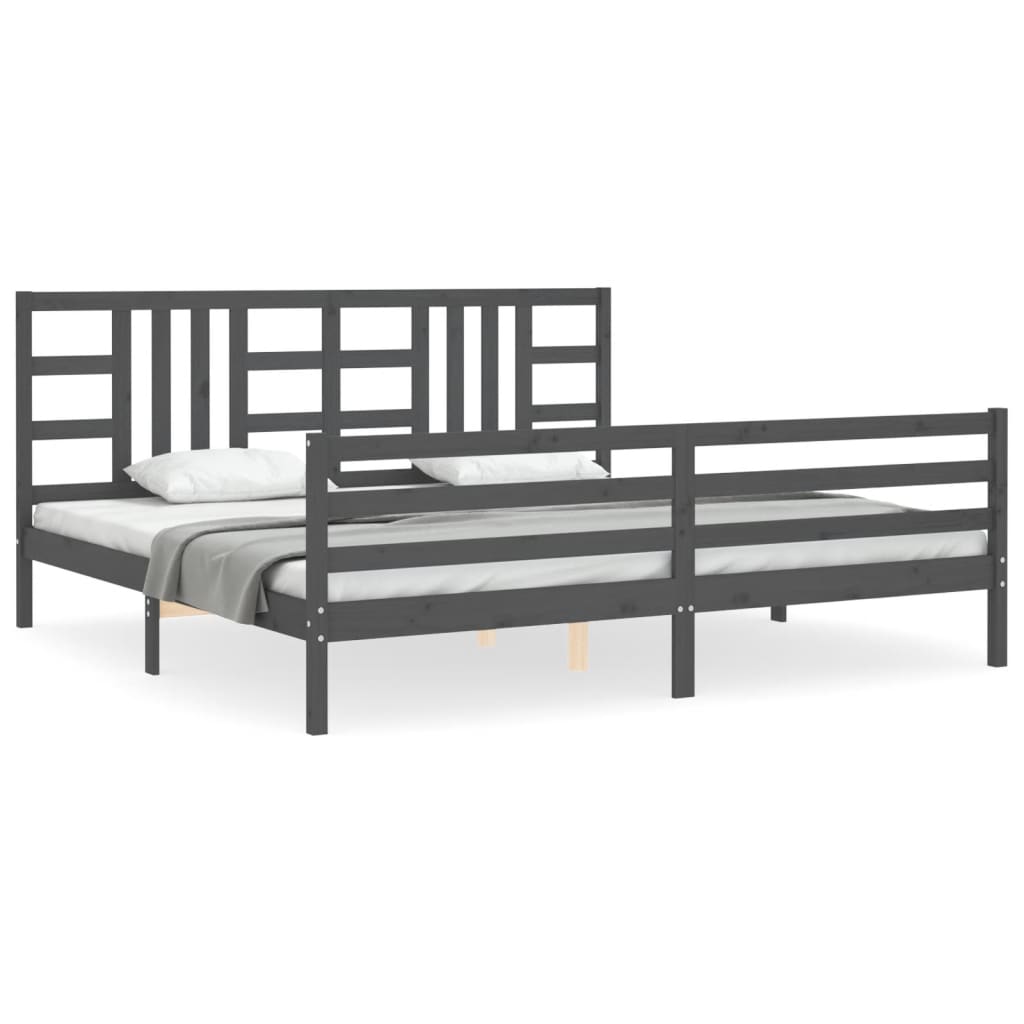 Rám Postele S Čelem Šedý 200 X 200 Cm Masivní Dřevo