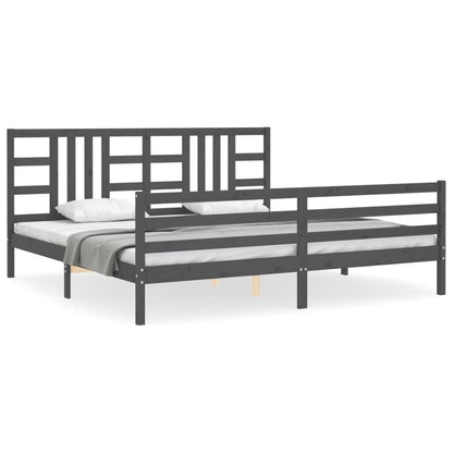 Rám Postele S Čelem Šedý 200 X 200 Cm Masivní Dřevo