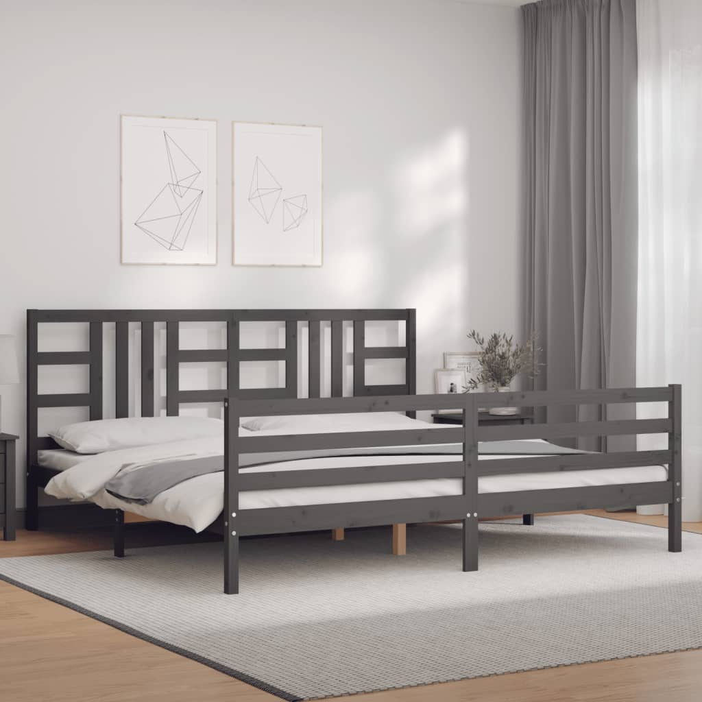 Rám Postele S Čelem Šedý 200 X 200 Cm Masivní Dřevo