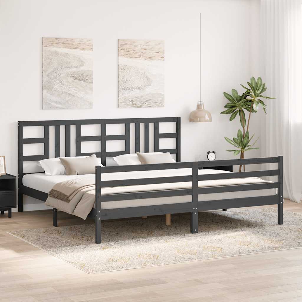 Rám Postele S Čelem Šedý 200 X 200 Cm Masivní Dřevo