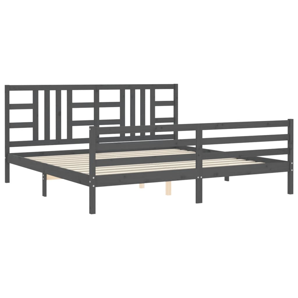 Rám Postele S Čelem Šedý 200 X 200 Cm Masivní Dřevo