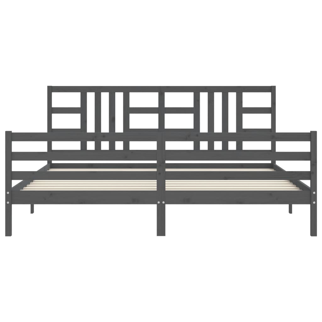 Rám Postele S Čelem Šedý 200 X 200 Cm Masivní Dřevo
