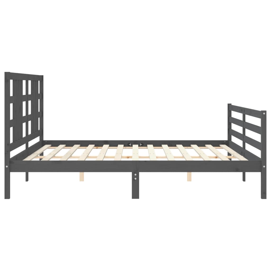 Rám Postele S Čelem Šedý 200 X 200 Cm Masivní Dřevo