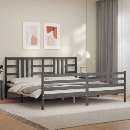Rám Postele S Čelem Šedý 200 X 200 Cm Masivní Dřevo