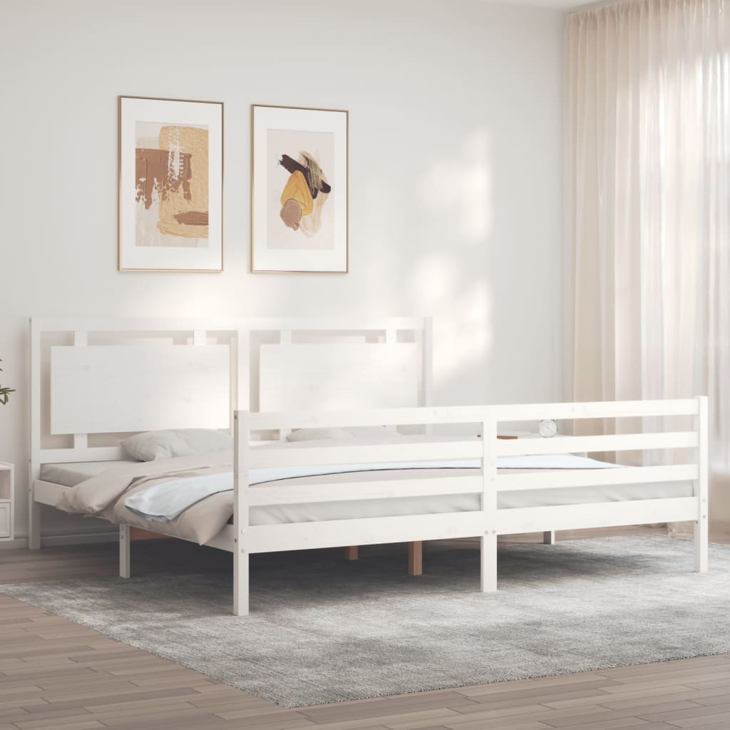 Rám Postele S Čelem Bílý 200 X 200 Cm Masivní Dřevo
