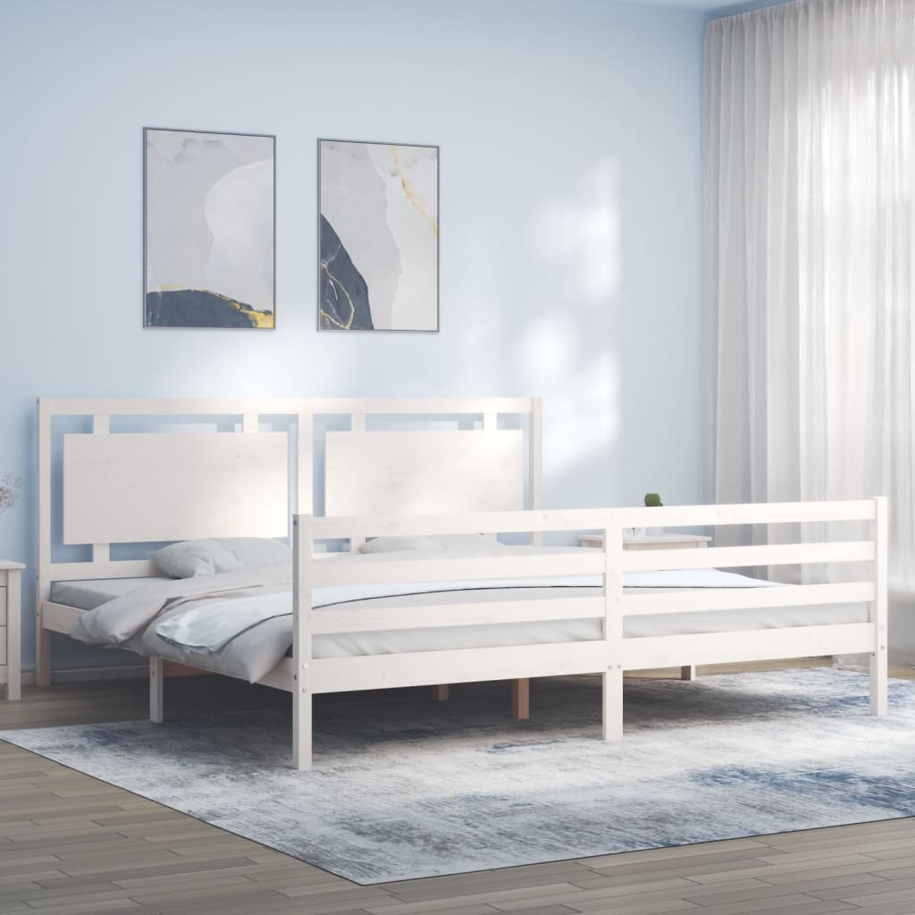 Rám Postele S Čelem Bílý 200 X 200 Cm Masivní Dřevo