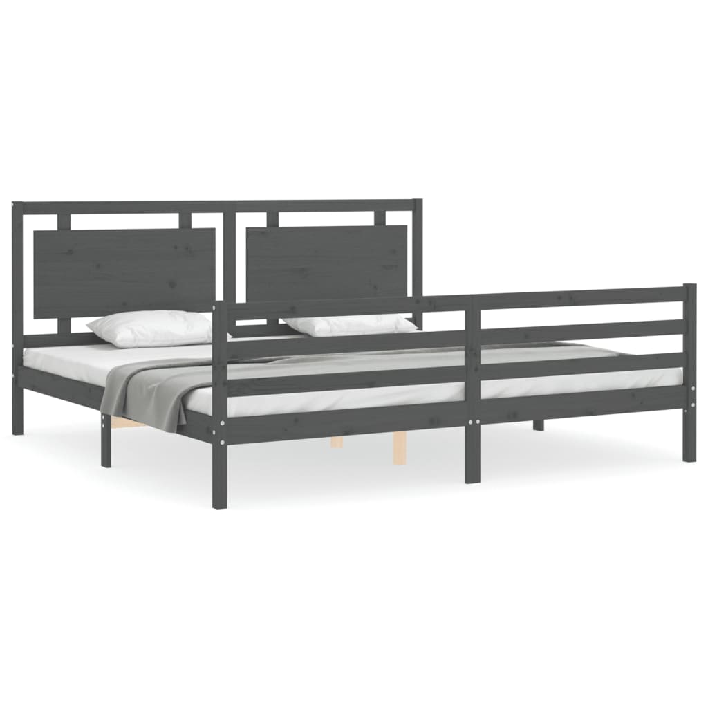 Rám Postele S Čelem Šedý 200 X 200 Cm Masivní Dřevo